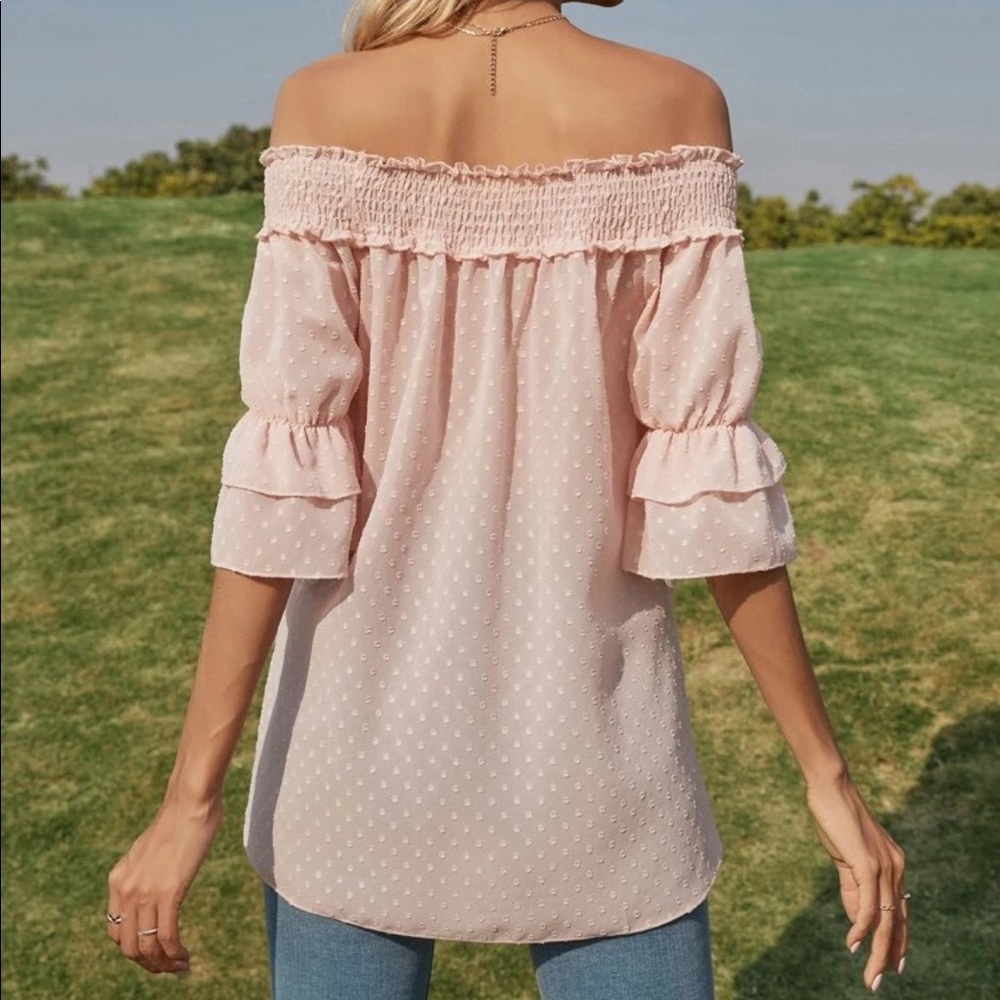 Blush pink off shoulder blouse - Picture 2 of 7